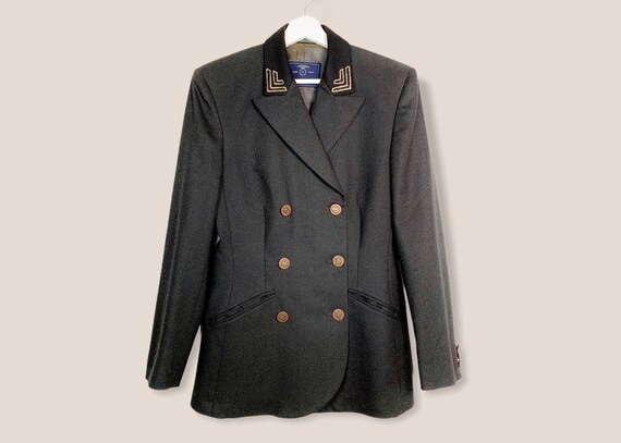 1980's Grey Wool Double-Breasted Blazer Women, 80's Blazer with Shoulder Pads, Size IT42/US6/US10/FR38, Made in Italy