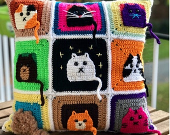 Cat Pillowcase Crochet Cushion Cover Home Decor Accessory Gift For Her Gift For Mom