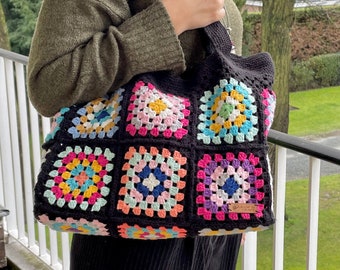 Granny Square Crochet Hobo Bag: Colorful Boho Tote Purse