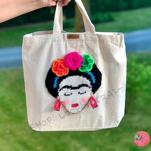 Frida Kahlo Tote Bag, Häkeln Canvas Umhängetasche, Frida Große Geldbörse, Frida Kahlo Handtasche, Frida Artisan handgemachte Tasche