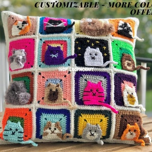 Cat Pillowcase, Crochet Cat Cushion Cover, Home Decor Accessory, Gift For Her, Gift For Mom