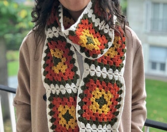 Crochet Granny Square Wool Scarf: Handmade Winter Wrap