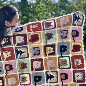 Crochet Cat Granny Square Blanket: Colorful Afghan Throw