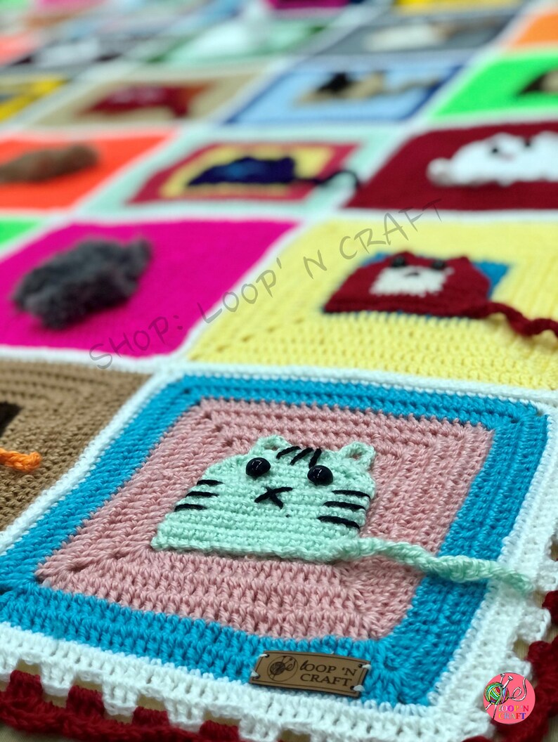 Cat Afghan Blanket Kids Blanket Personalized Granny Square Etsy
