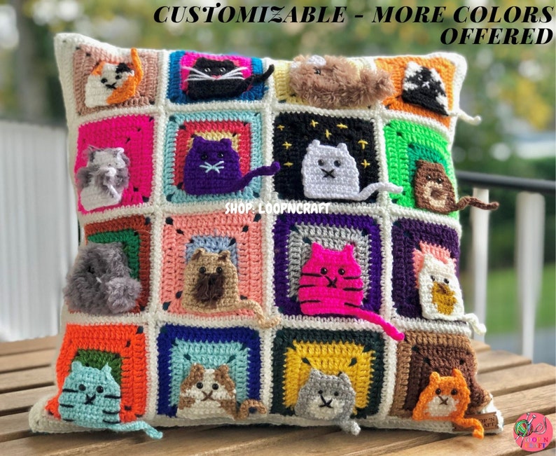 Cat Pillowcase, Crochet Cat Cushion Cover, Home Decor Accessory, Gift For Her, Gift For Mom image 1