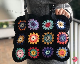 Granny Square Crochet Tote Bag: Colorful Boho Purse