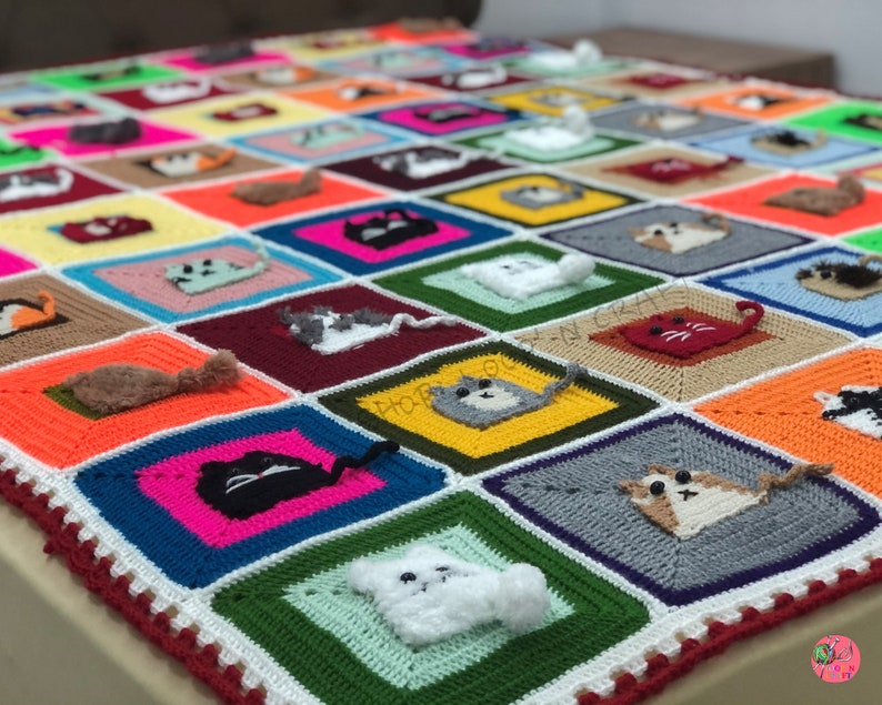 Cat Afghan Blanket Kids Blanket Personalized Granny Square Etsy