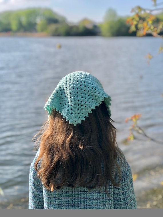 Handmade Crochet Bandana: Retro Cotton Hair Kerchief - Etsy display picture 1