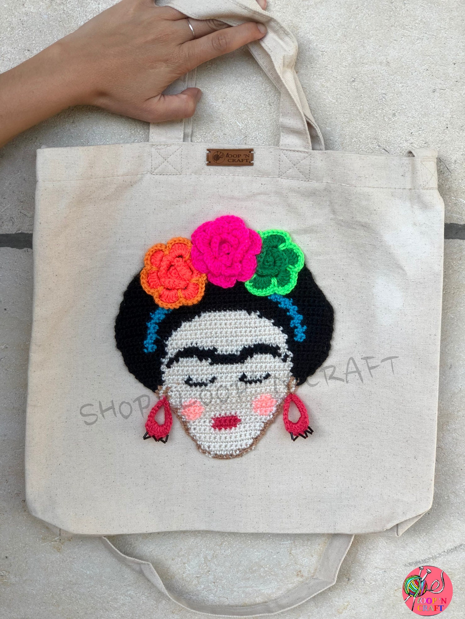 Borsa Tela Cotone Naturale Frida Kahlo | Shopper Artigianale Donna