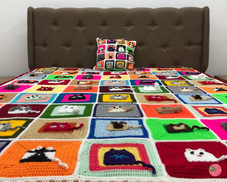 Cat Afghan Blanket Kids Blanket Personalized Granny Square Etsy