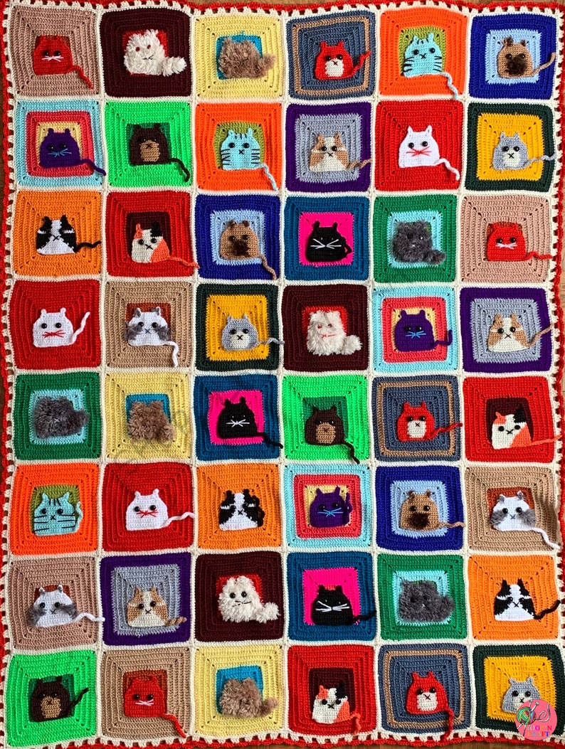 Cat Afghan Blanket Kids Blanket Personalized Granny Square Etsy