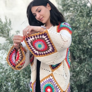 Crochet Granny Square Cardigan: Bohemian Patchwork Knit Jacket