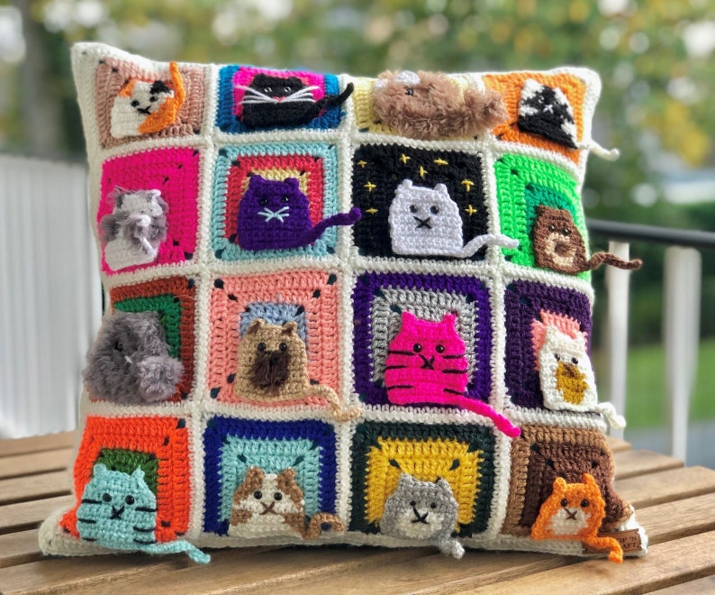 Cat Pillowcase, Crochet Cat Cushion Cover, Home Decor Accessory, Gift For Her, Gift For Mom image 10