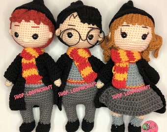 Crochet Harry Pottery Doll, Hermione Granger Toy, Ron Weasley Action Figure, Wizading World Amigurumi Toys, Anniversary Gift, Home Decor