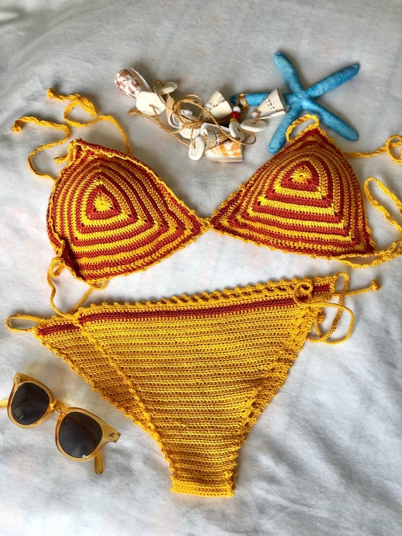 Crochet Bikini Set Stripy Bikini Crochet Sexy Swimwear - Etsy