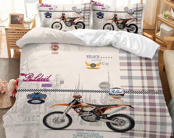 Motorcycle Duvet Cover Extreme Sports Theme Decor King Size Bedding Duvet Cover Motocross Printed Pattern Comforter Cover for Adult Kids
