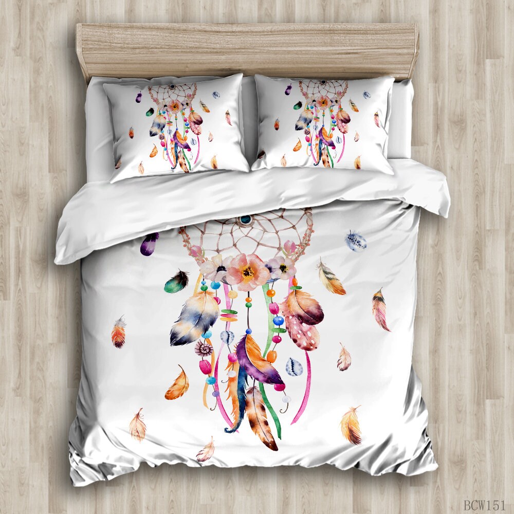Luxury DreamCatcher Bedding Set Colorful Feather Duvet Cover Etsy