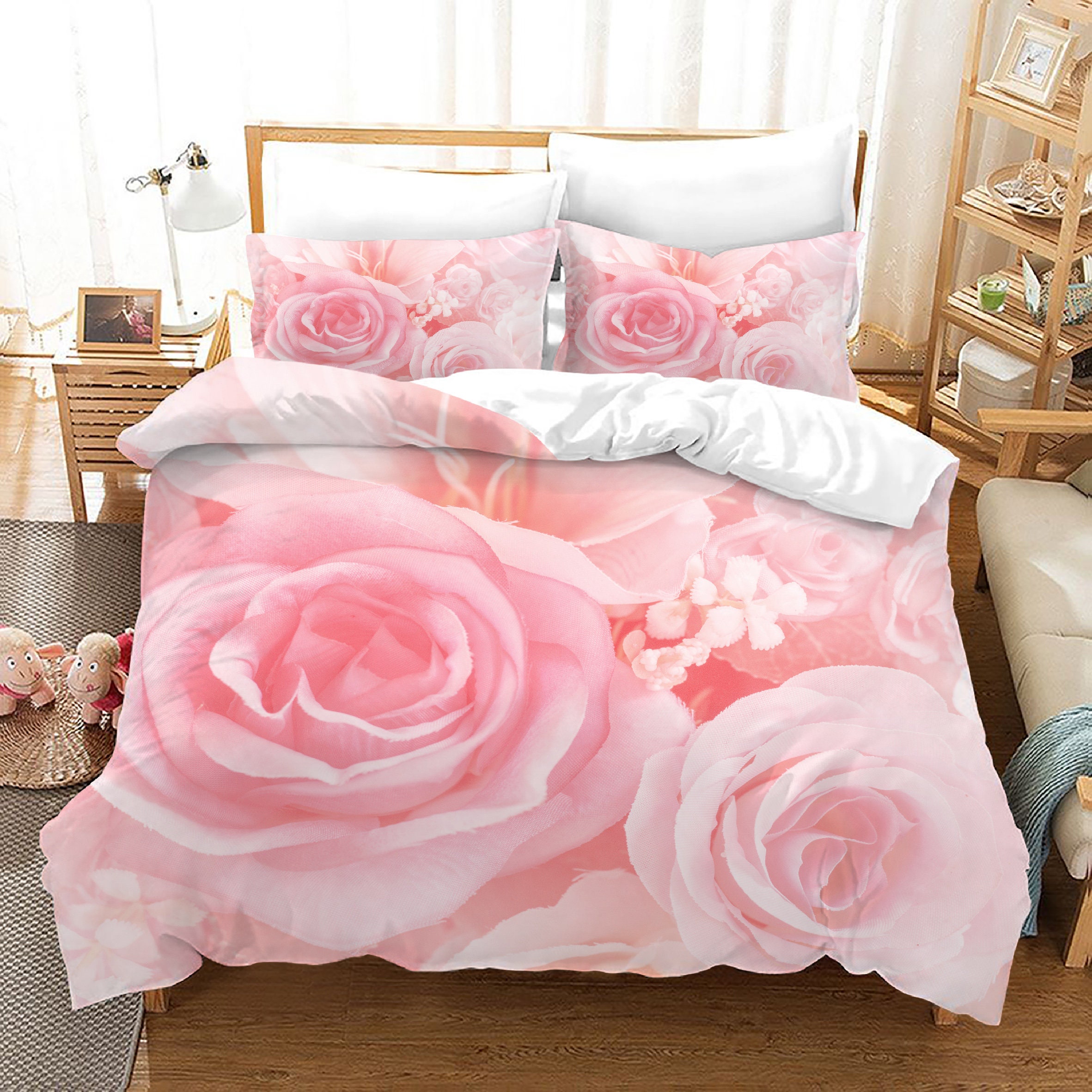 Duvet Cover Queen 3 Pcs Set Girls Floral Bedding Set Cute Etsy UK