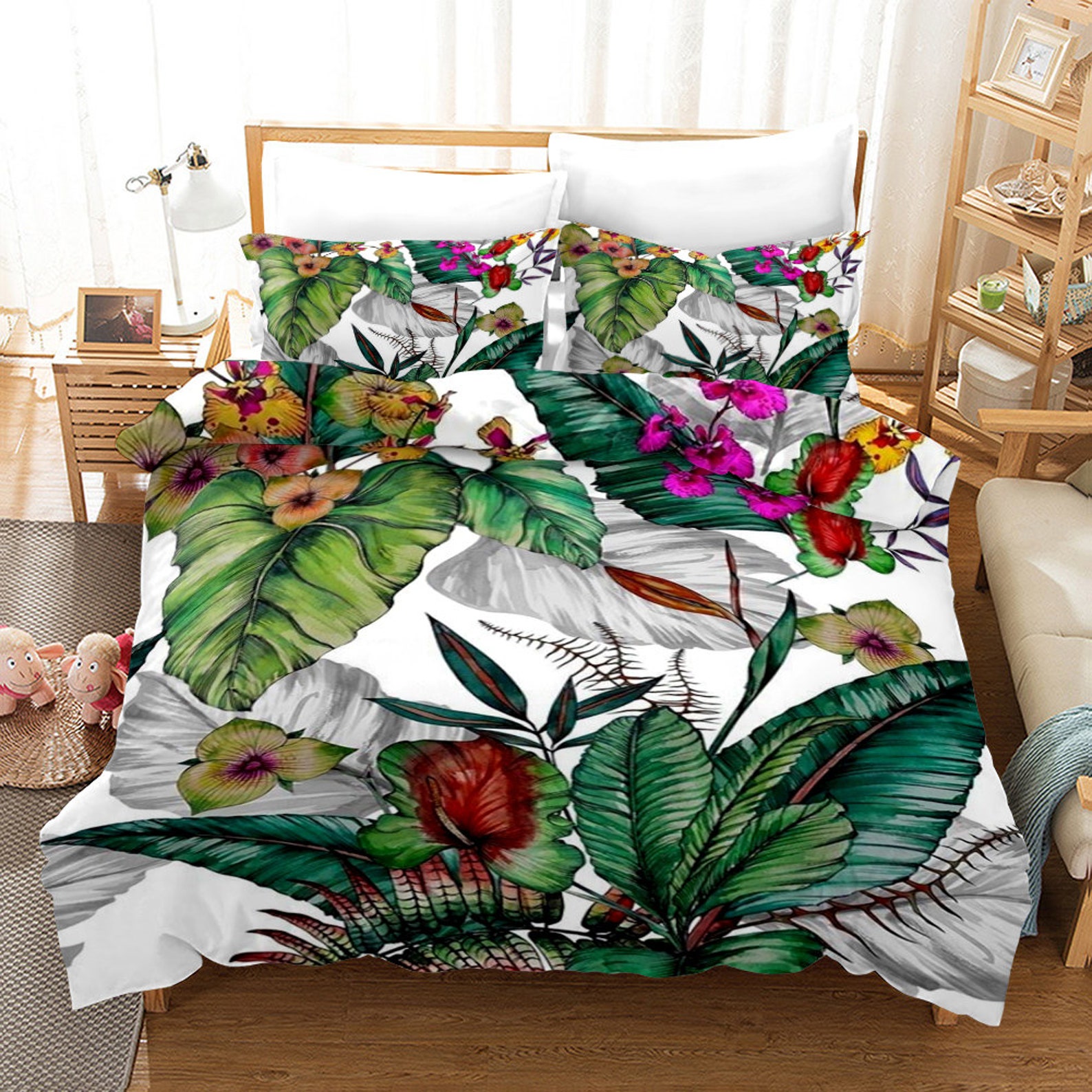 Tropical Bedding Rainforest Duvet Cover King Size Green Plant Etsy quilt-archives-homyhomee