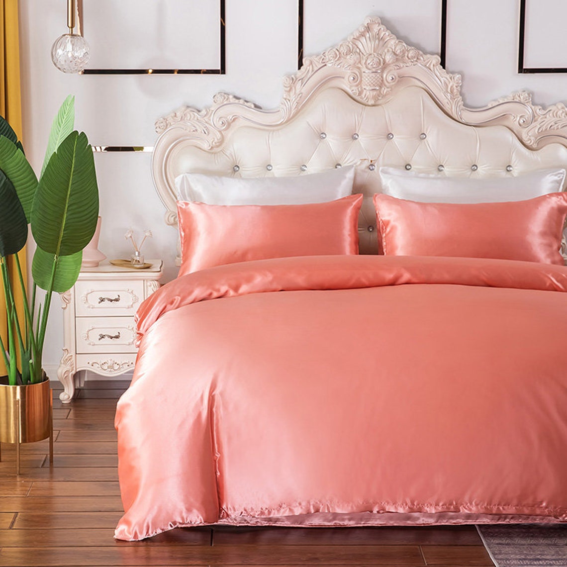 Duvet Cover Set King Size Orange Silk Duvet Cover Soft Silky Etsy