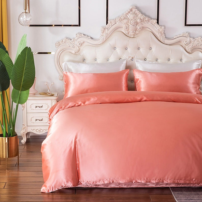 Duvet Cover Set King Size Orange Silk Duvet Cover Soft Silky Etsy