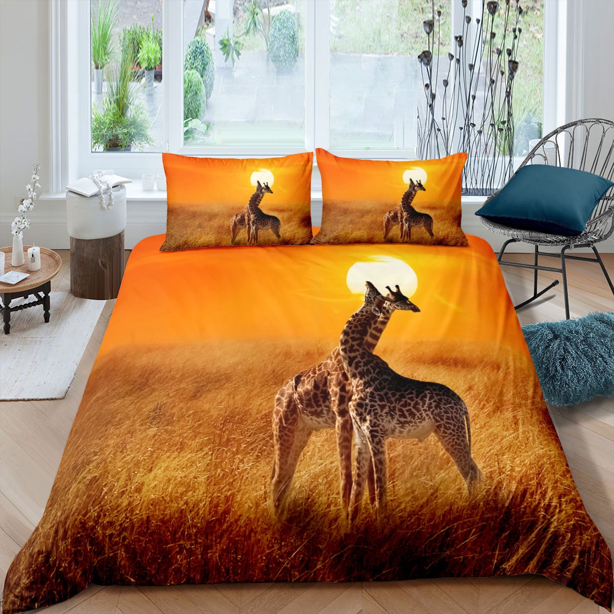 Giraffe Printed Bedding Set Queen Size Giraffe Duvet Cover Set Etsy