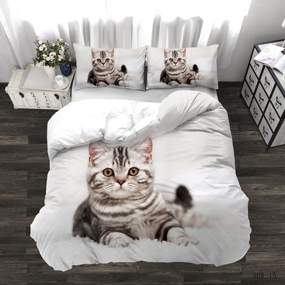 3D Cat Printed Bedding Set Queen Size Kids Teens Duvet Cover Etsy