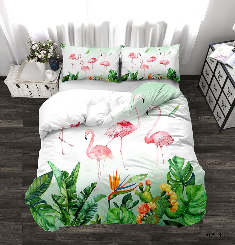Animal Flamingo Bedding Set King Size Pink Flamingo Duvet - Etsy UK