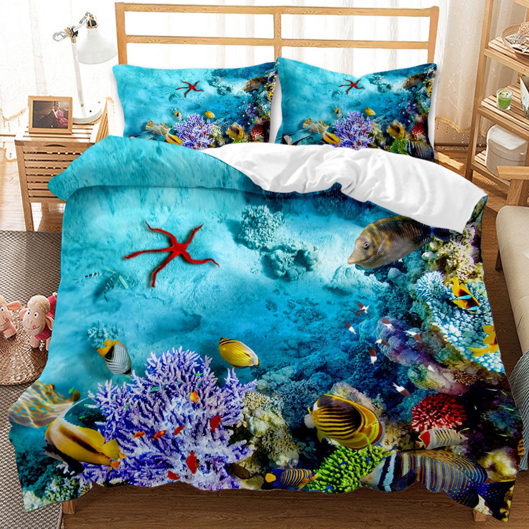 Comforter Set Queen Blue Beach Bedding Set Coastal Nature Etsy