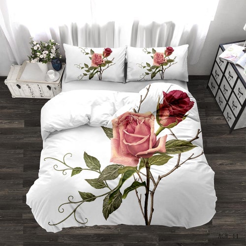 Pink Floral Bedding Navy Queen Duvet Cover Twin Comforter - Etsy