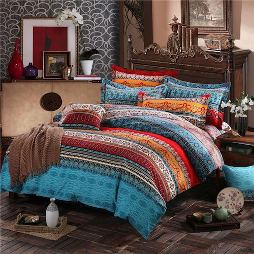 3 Pcs Bohemian Duvet Cover Coloful Boho Floral Bedding Set Etsy