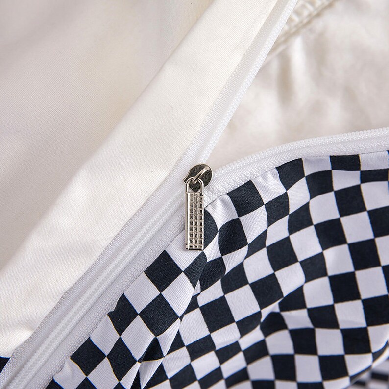 Black and White Grid Duvet Cover Set Geometric Checkered Etsy