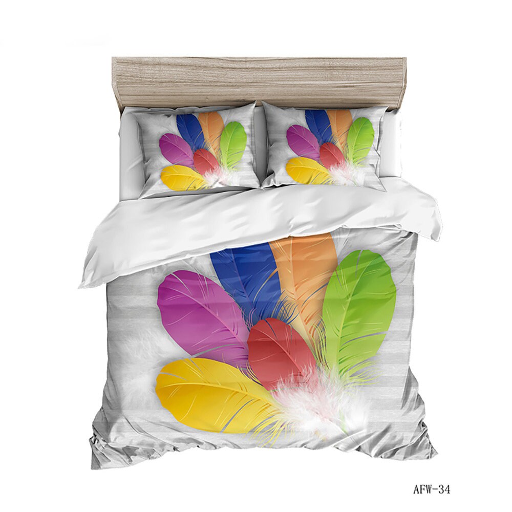 Duvet Cover Kids King Western Colorful Feather Decor Bedding Etsy