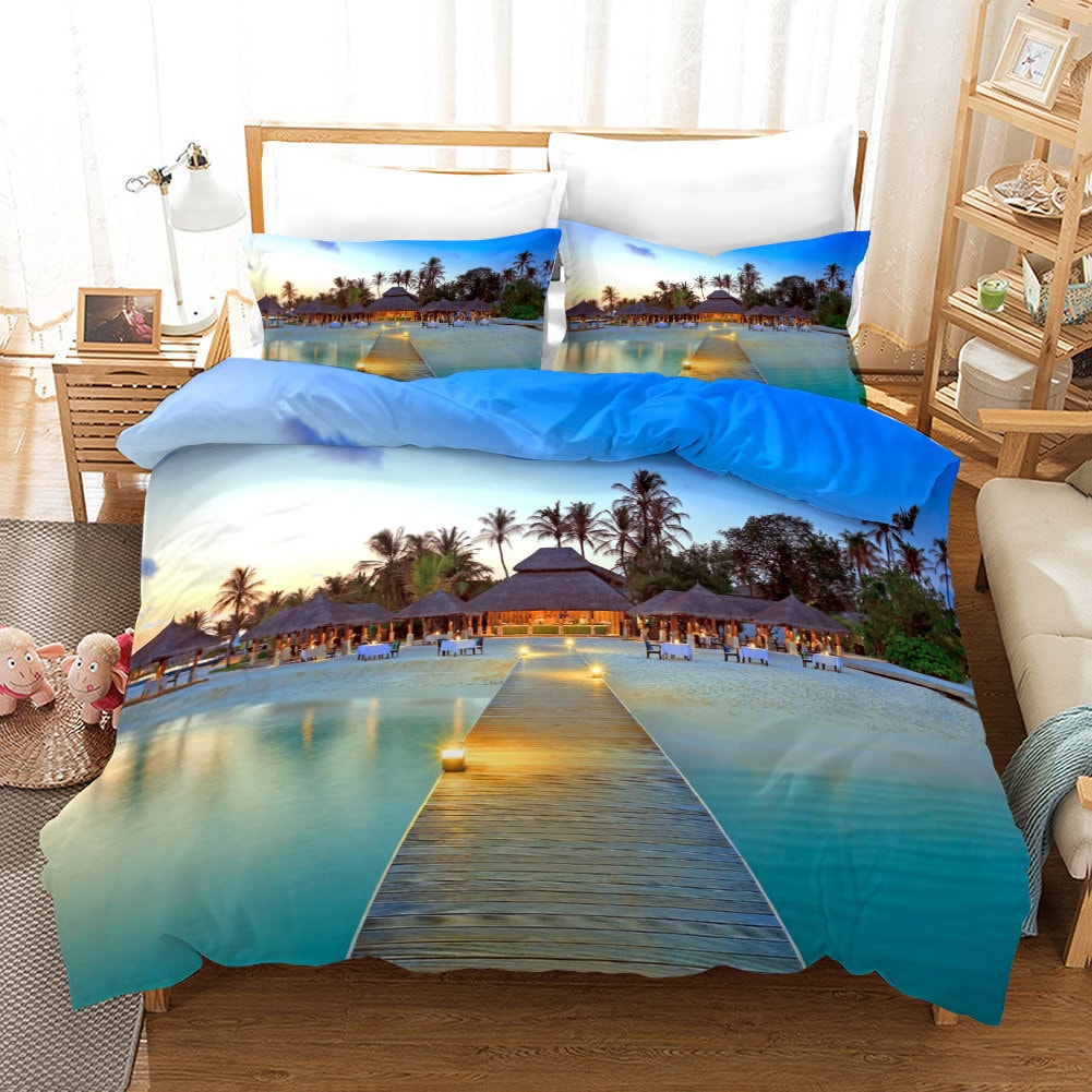 Beach Duvet Cover Set King Ocean Themed Bedding Set Sunshine Etsy