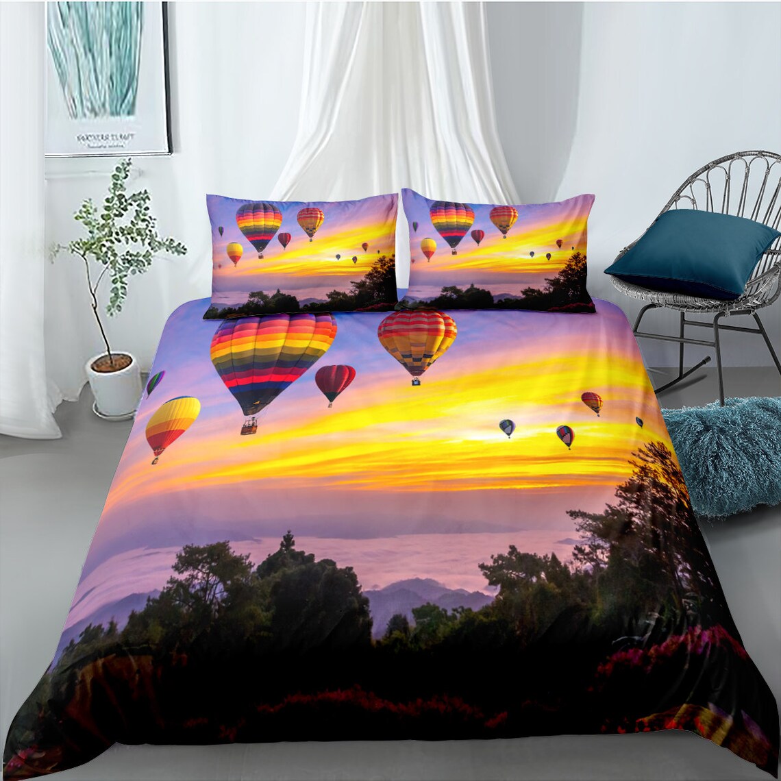Hot Air Balloon Bedding Set Aviation Duvet Cover Hot Air Etsy