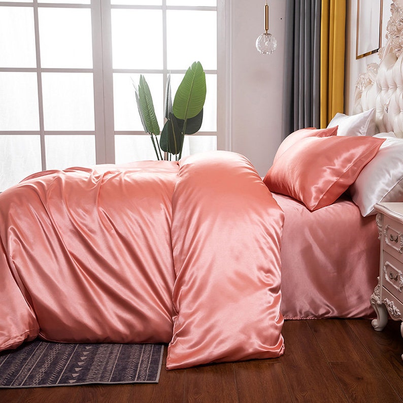 Duvet Cover Set King Size Orange Silk Duvet Cover Soft Silky Etsy