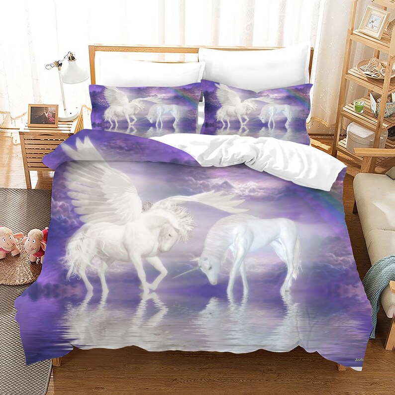 Unicorn Duvet Cover Set Queen Size Unicorn in the Clouds Etsy
