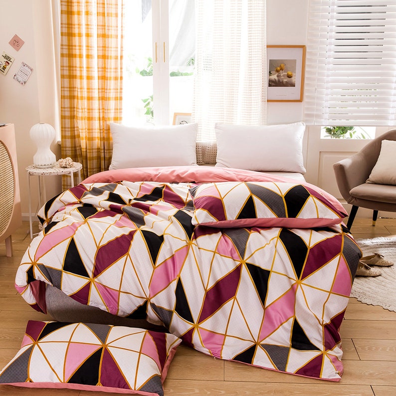 Pink and Wine Red King Size Duvet Cover Set Burgundy Diamond Etsy