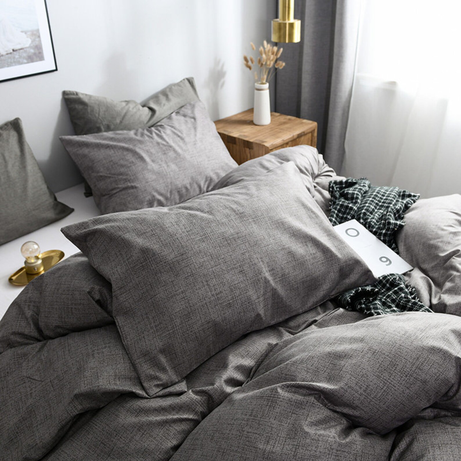 3 Pieces Charcoal Grey Duvet Cover Set Twin Full Queen King Etsy