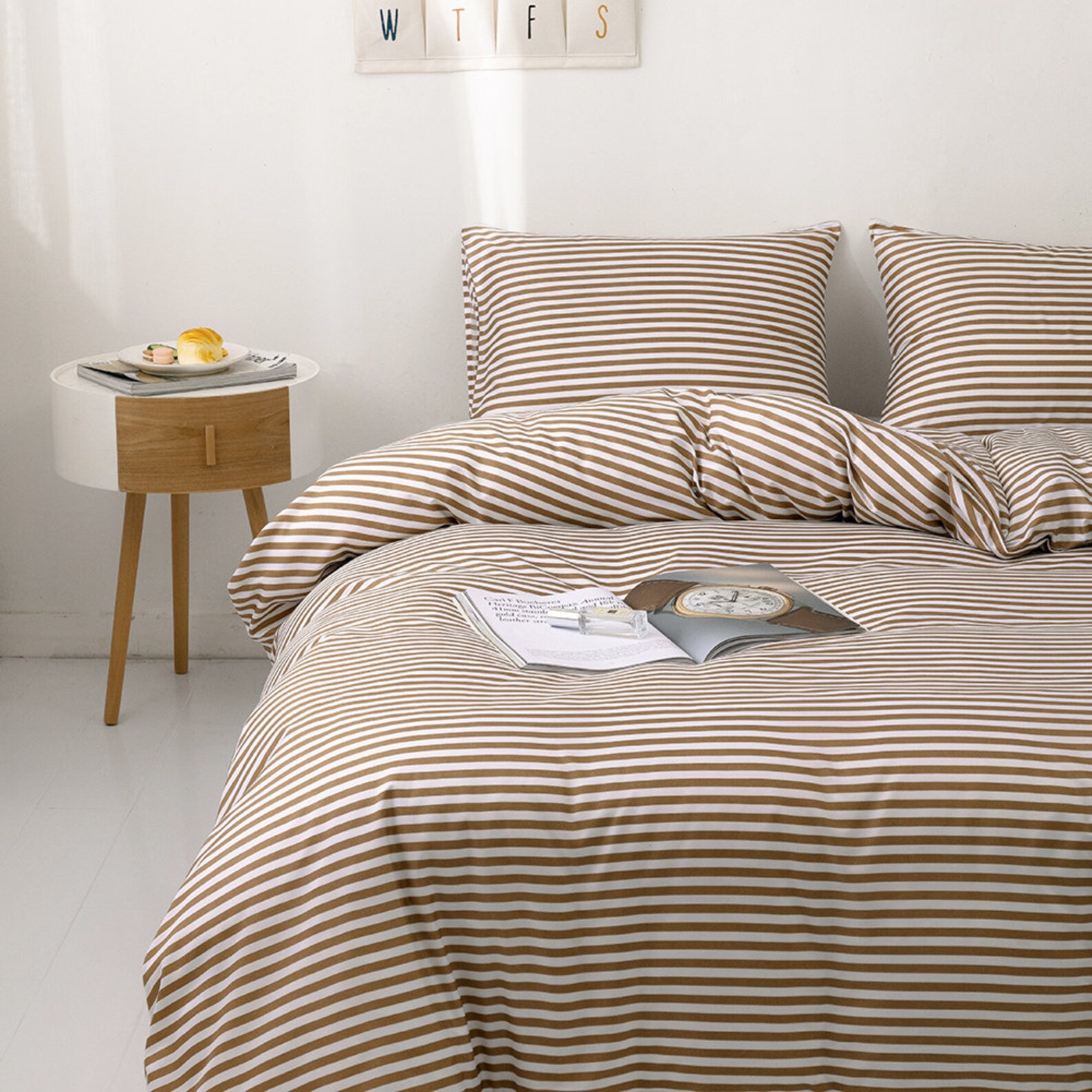 Cotton Striped Duvet Cover King Size Brown Beige Striped 3 Etsy