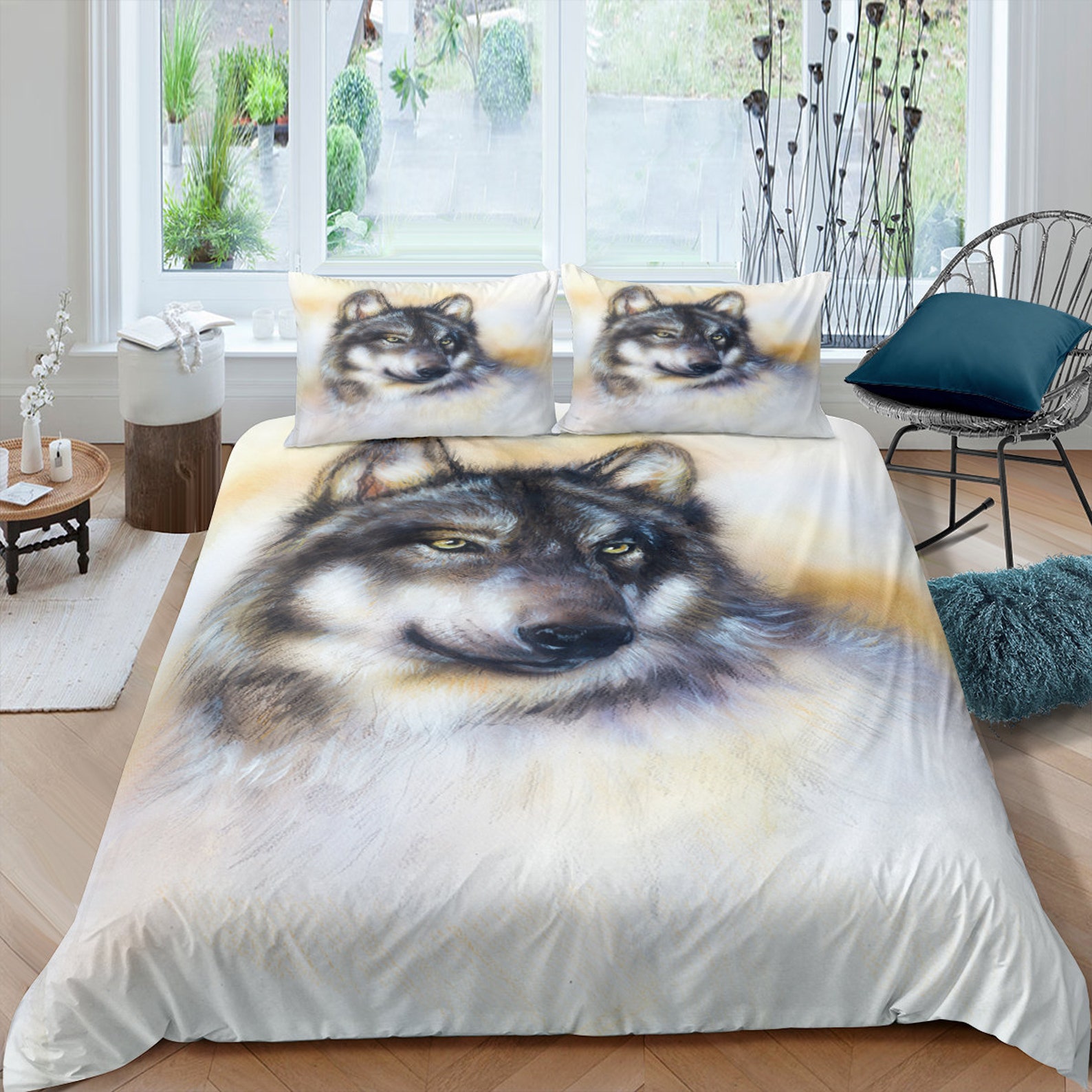 Wolf Duvet Cover Blue 3D Wolf Print Bedding Set 3 Pieces Queen Etsy