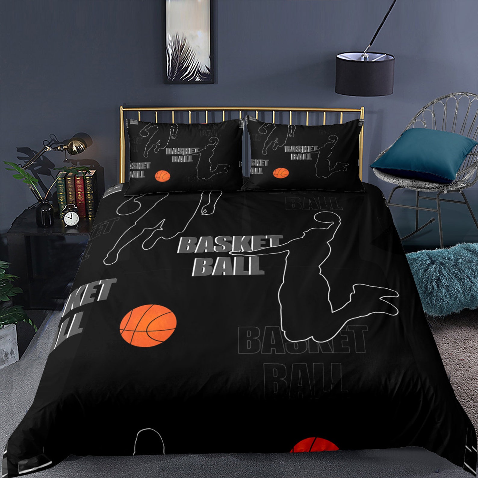 Basketball Duvet Cover Set Basketball Player Silhouette Etsy