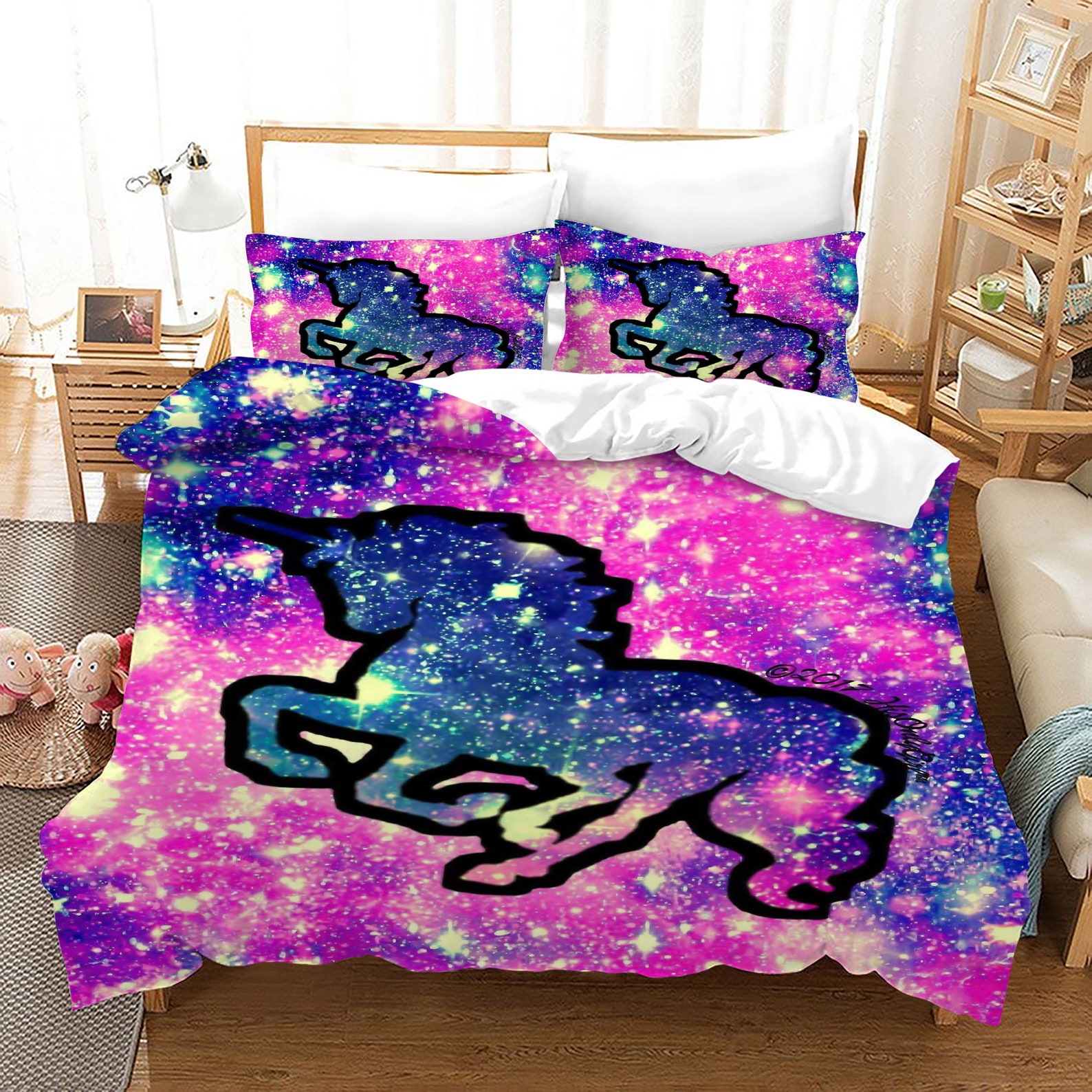 Purple Galaxy Unicorn Bedding Set Twin Duvet Cover for Kids Etsy