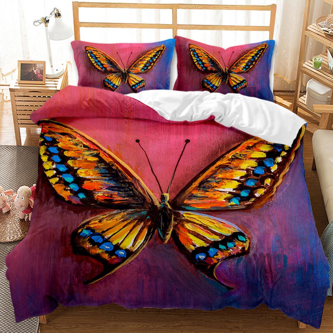 Butterfly Bedding Set King Size Watercolor Decor Duvet Cover Etsy