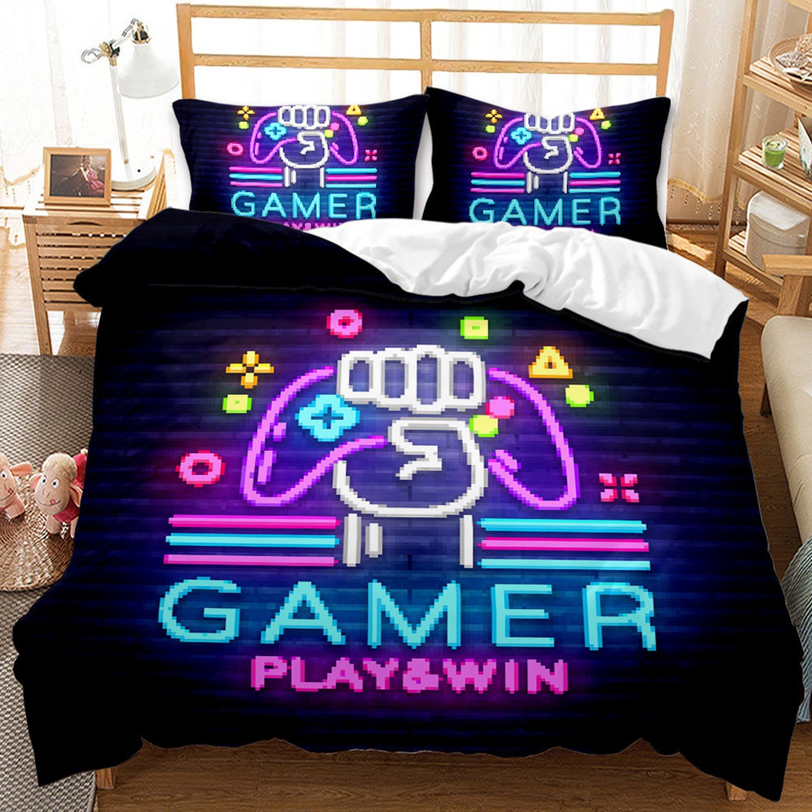 Purple Gamepad Print Bedding Sets Digital Print Base Queen | Etsy