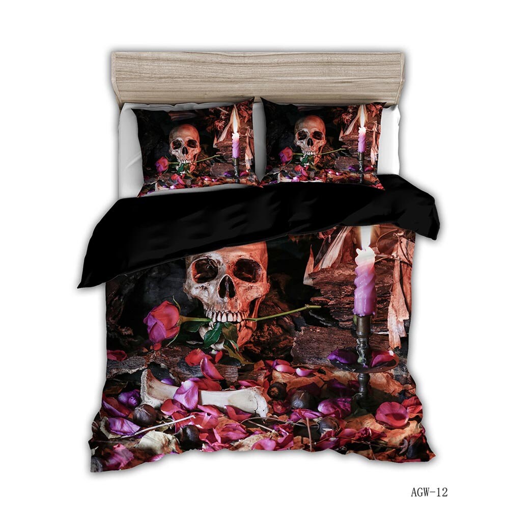 Discover Skull Duvet Cover Set Queen Size for Teens Bones Floral Bedding Set