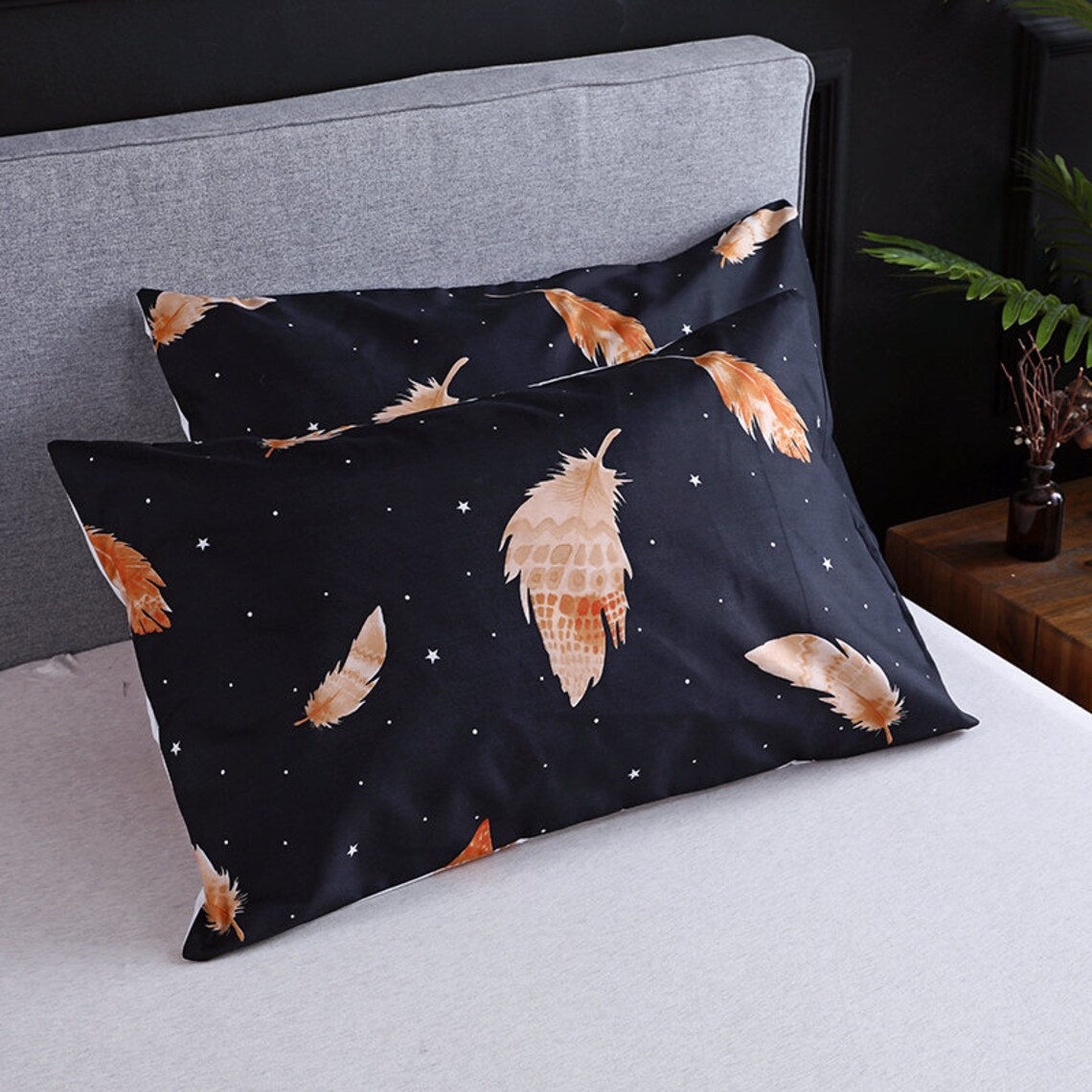 Duvet Cover Set With Feather Printed Soft Microfiber Bedding Etsy