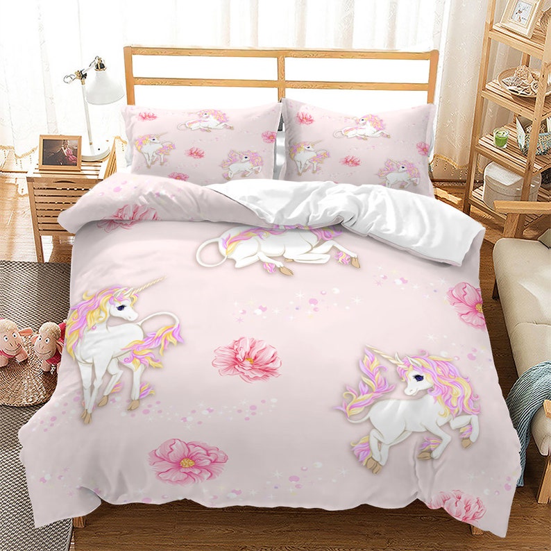 Girls Unicorn Bedding Set Full Size Girls Duvet Cover Cute Etsy
