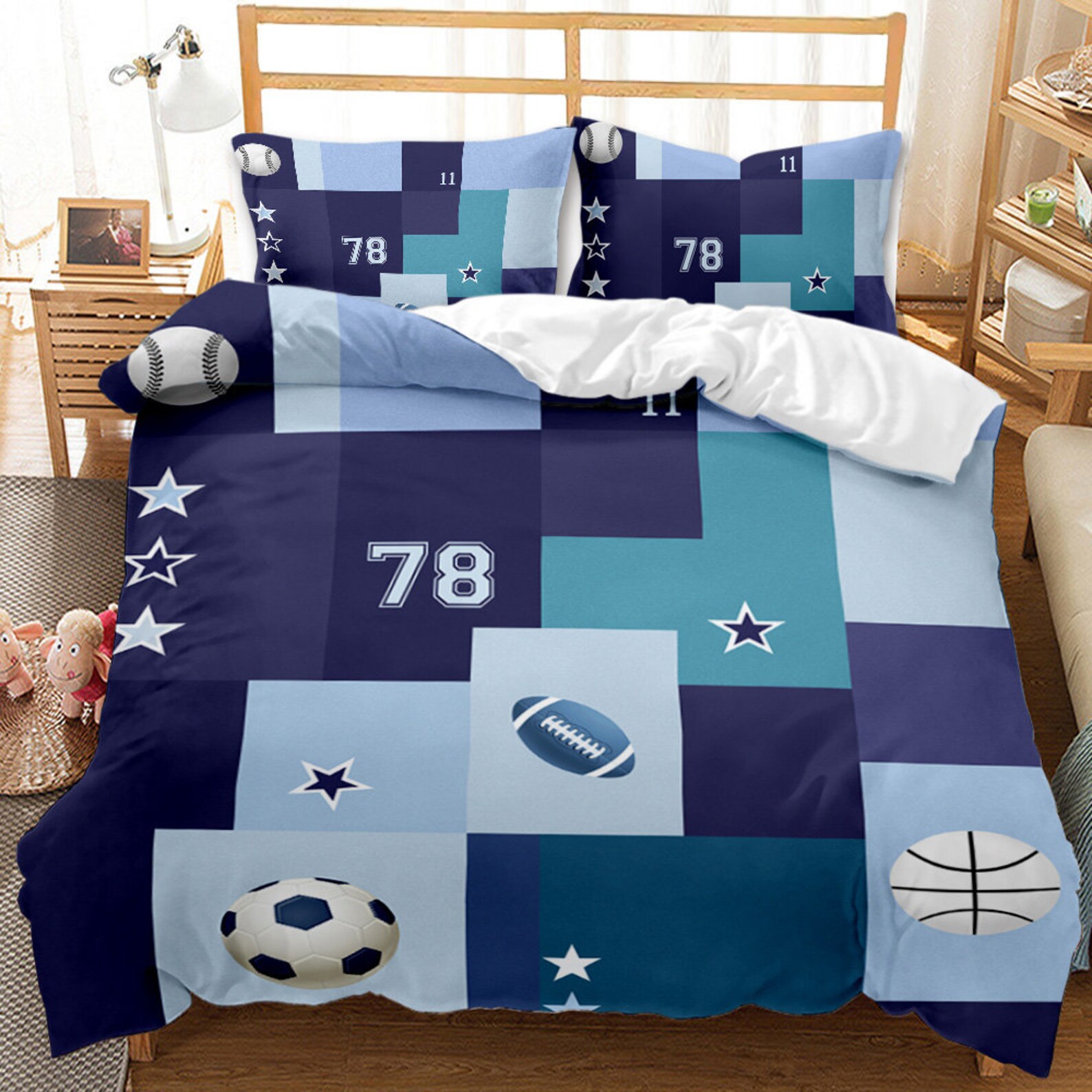 Blue Soccer Bedding Set for Children Boys 3D Printed Football Etsy