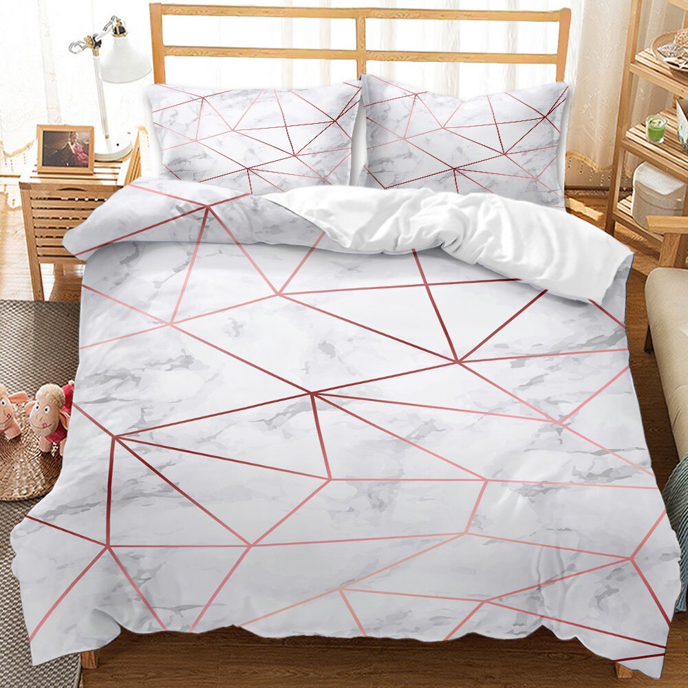 Duvet Cover QueenWhite Marble Duvet CoverGold Geometric Etsy